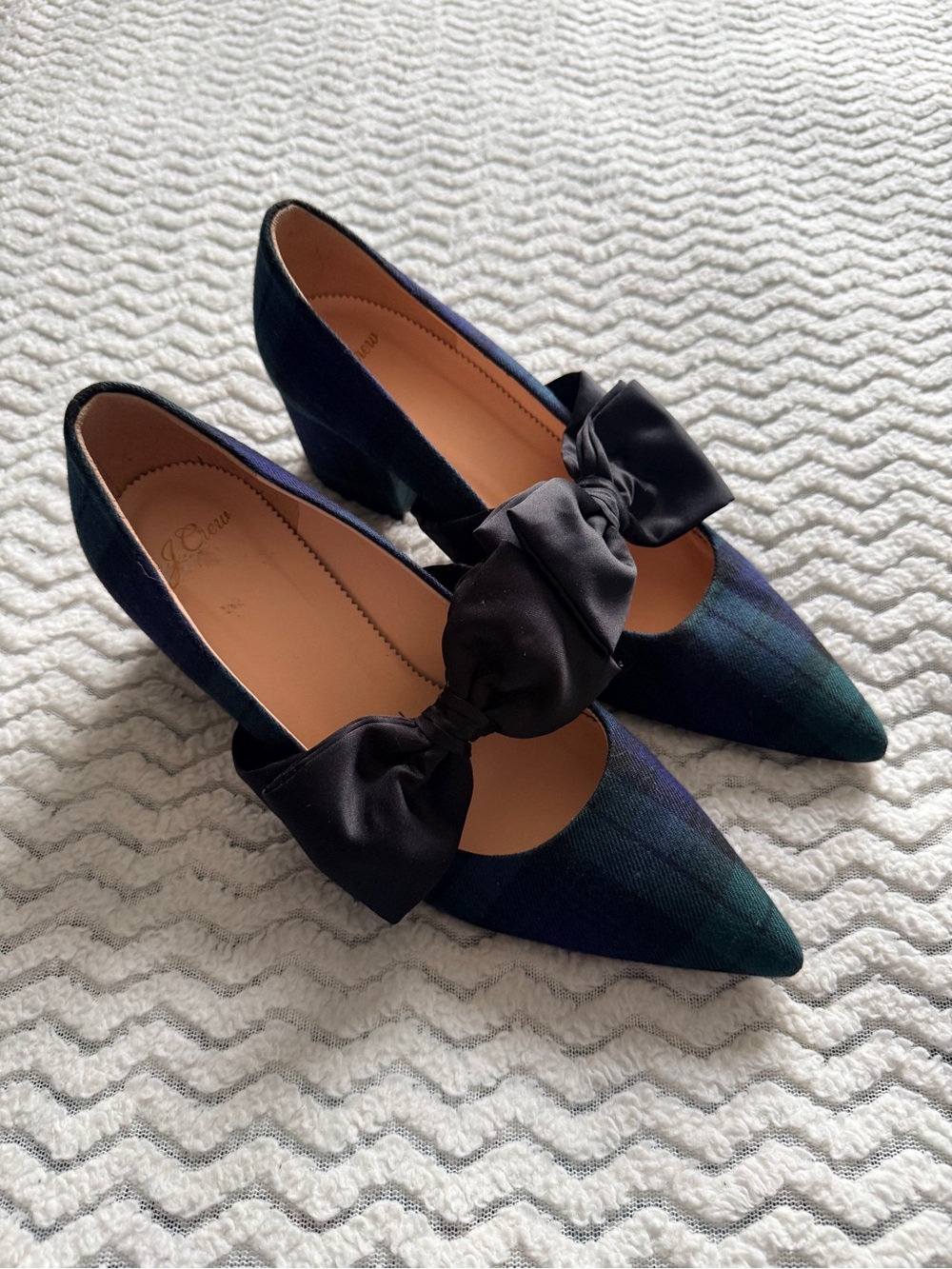 J. Crew Black Bow Plaid Pointed Toe Heels